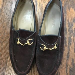 Women’s Chocolate Suede Gucci Loafers, size 7.5